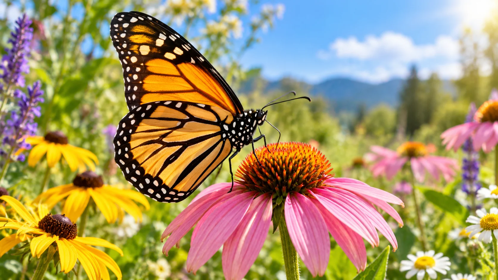 A colourful butterfly resting on a flower