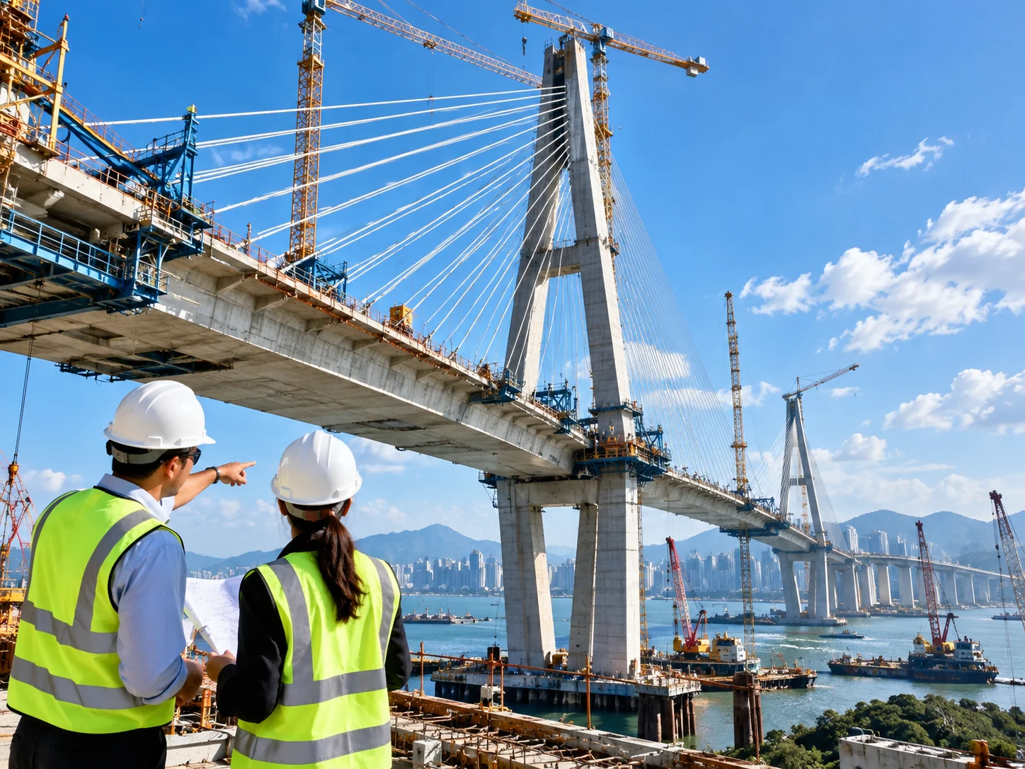Engineers looking at a major bridge construction project