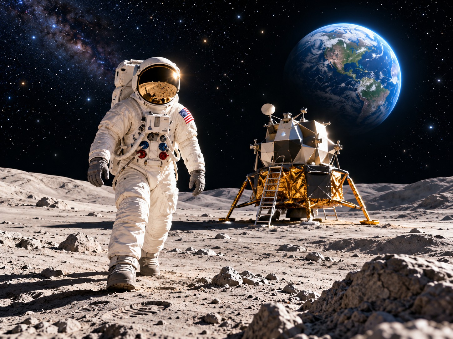 Astronaut on the Moon beside the lunar module