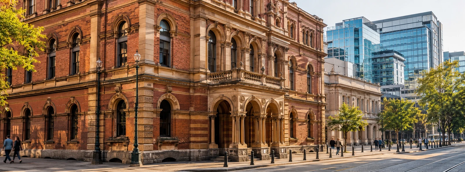 A preserved historic brick building beside modern city architecture