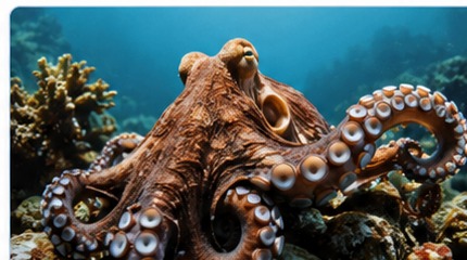 An octopus moving across a rocky reef