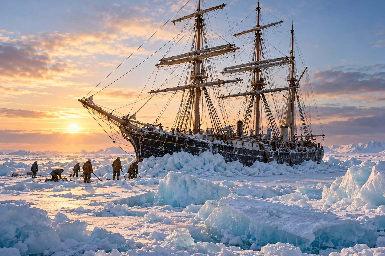 AI illustration inspired by Surviving the Antarctic Ice: The Endurance Crew
