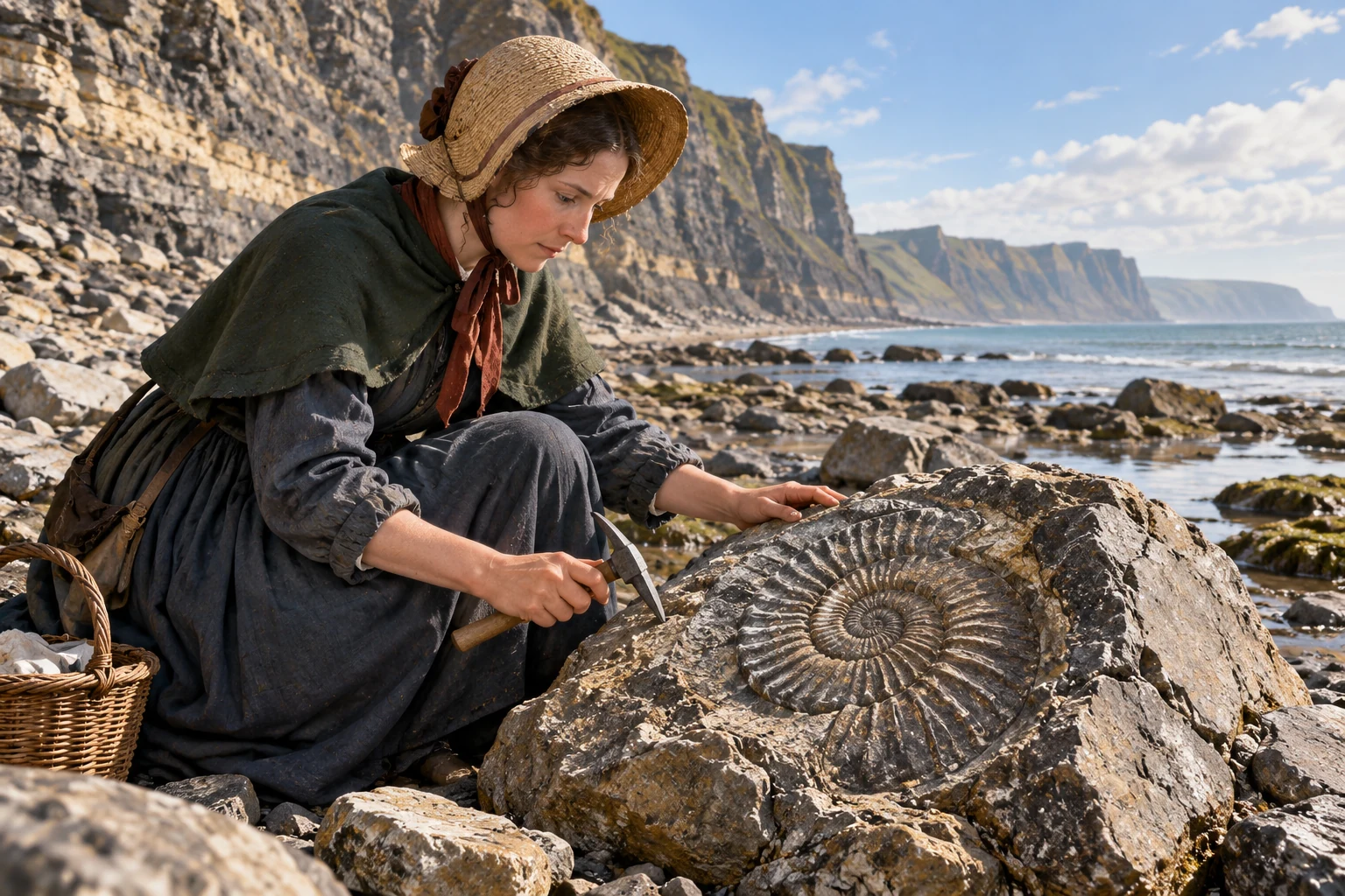 AI illustration inspired by Mary Anning: Fossil Hunter