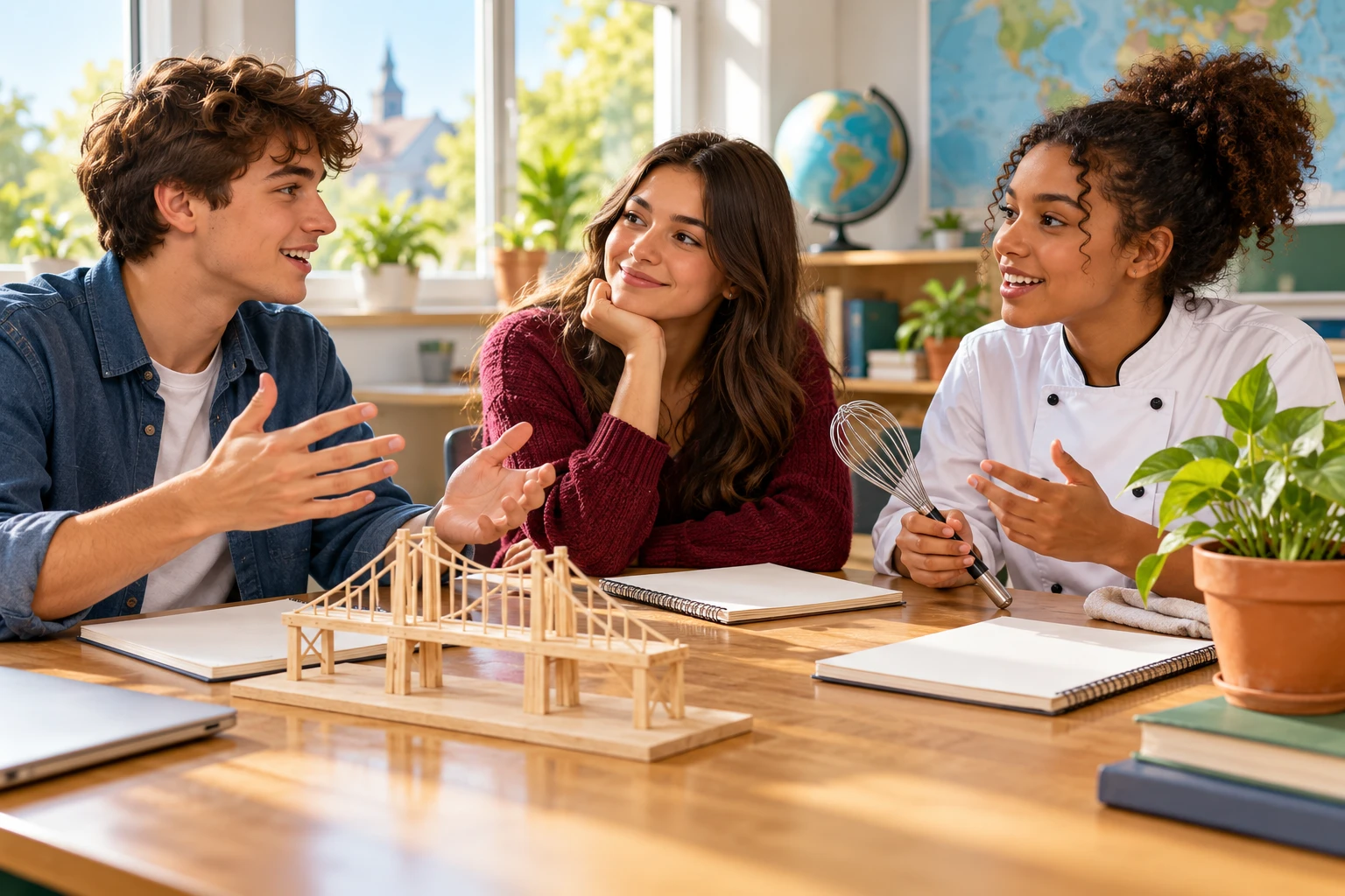 AI illustration of students discussing their career interests