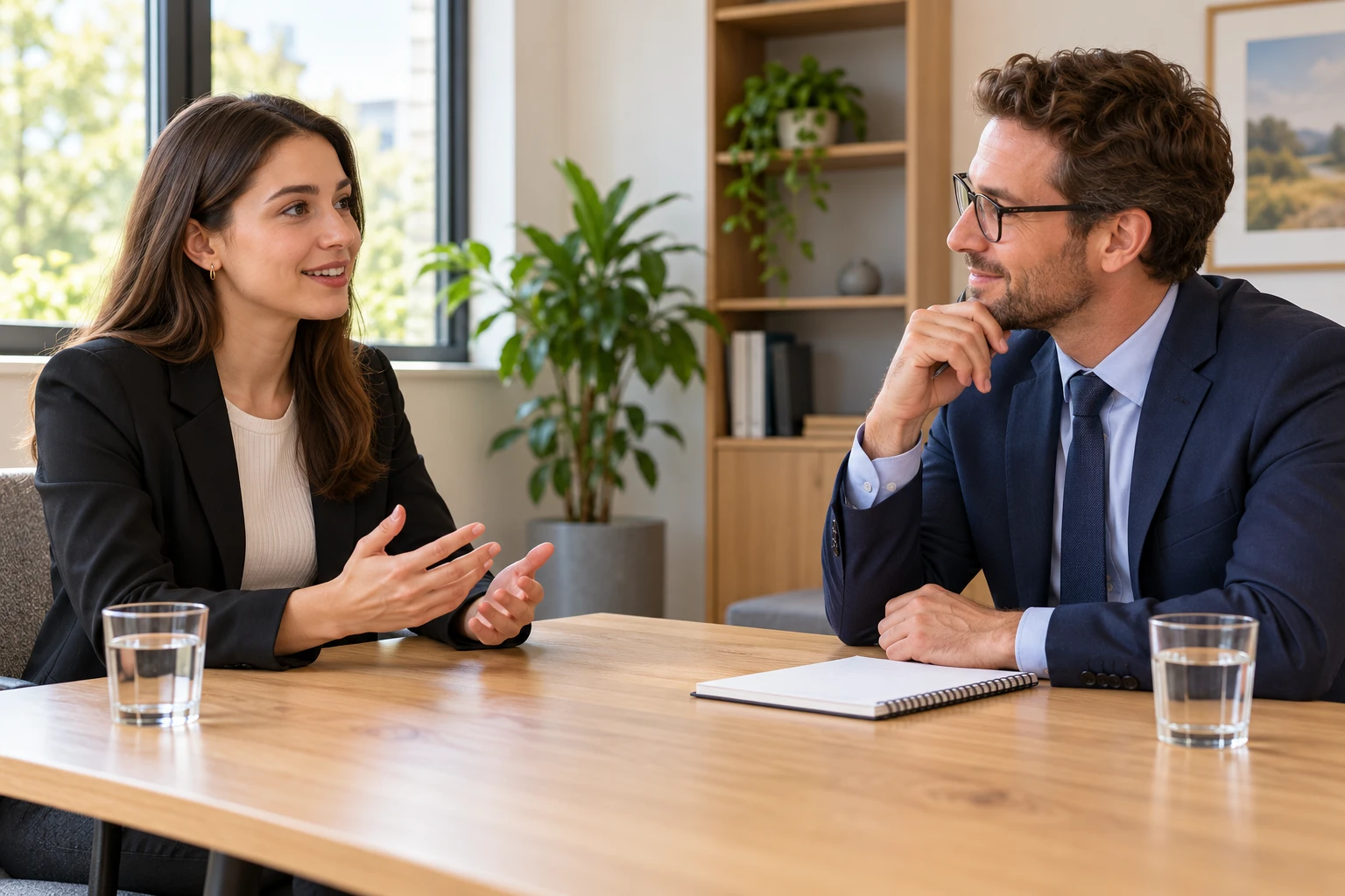 AI illustration of a job applicant talking with an interviewer