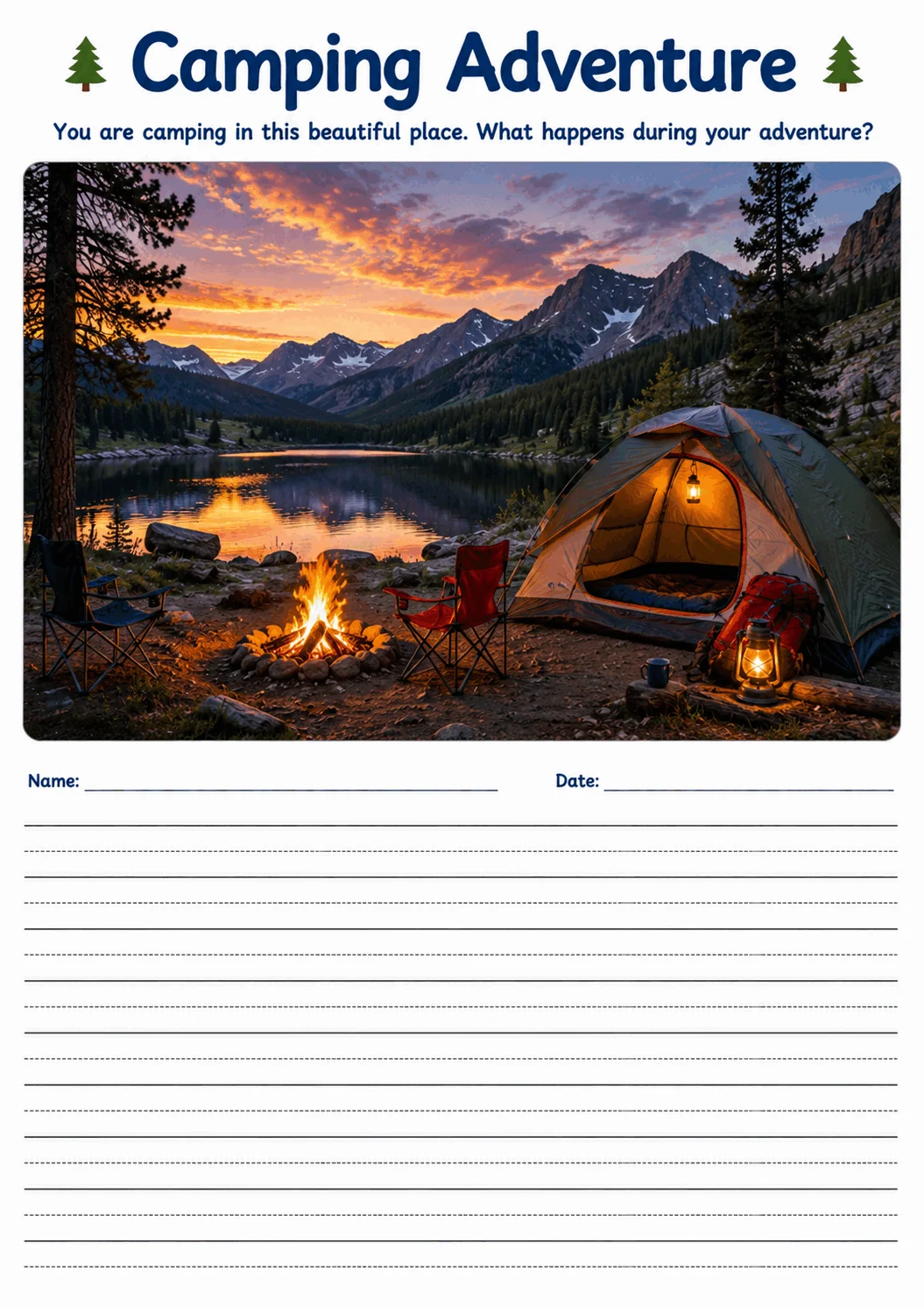 Camping Adventure printable lined writing paper