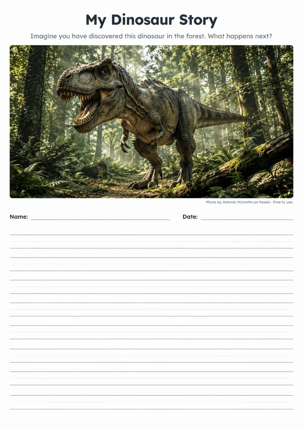 My Dinosaur Story printable lined writing paper