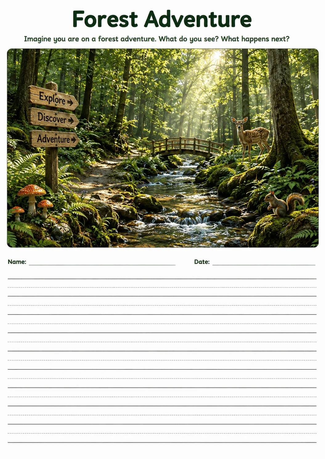 Forest Adventure printable lined writing paper