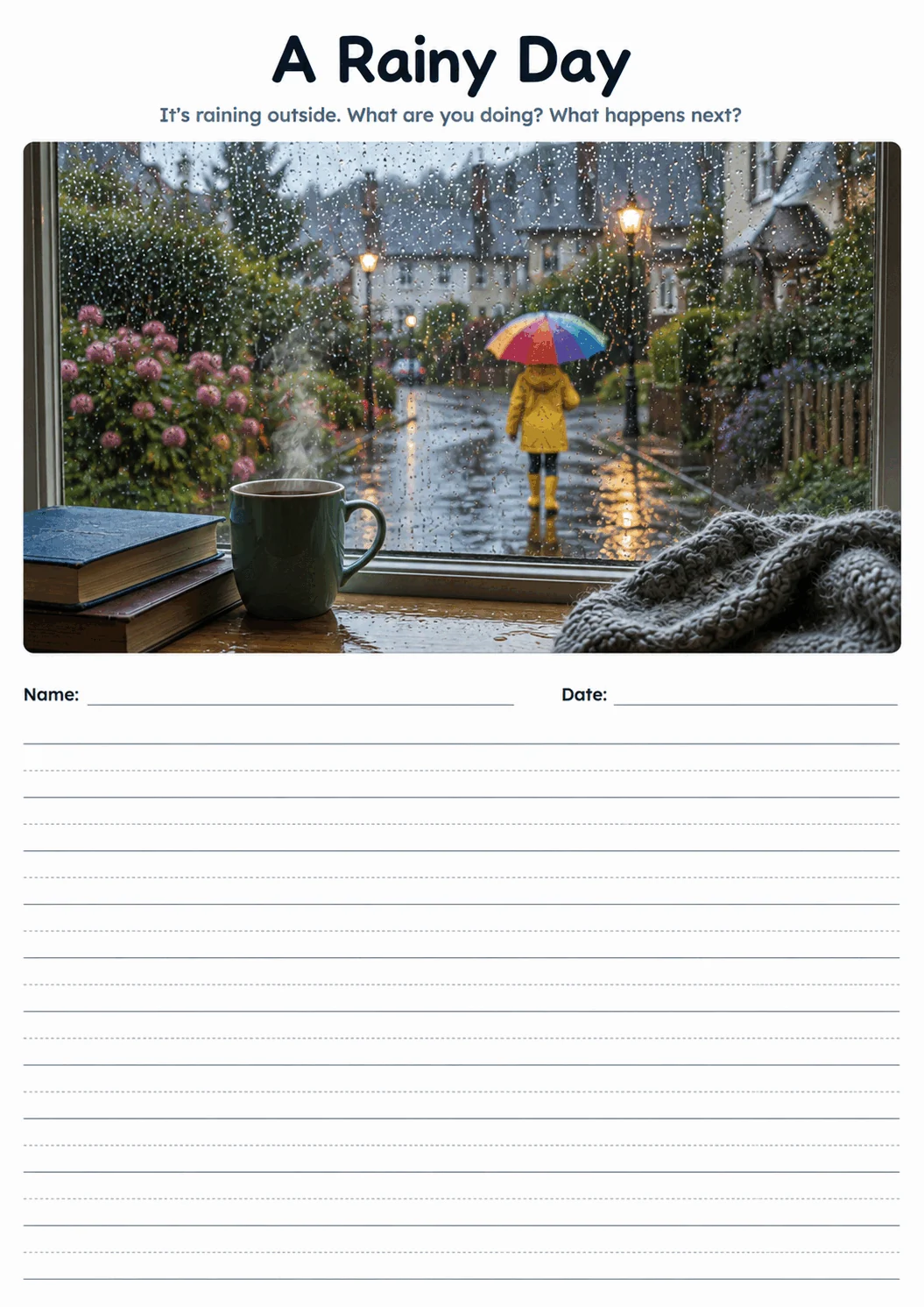 A Rainy Day printable lined writing paper