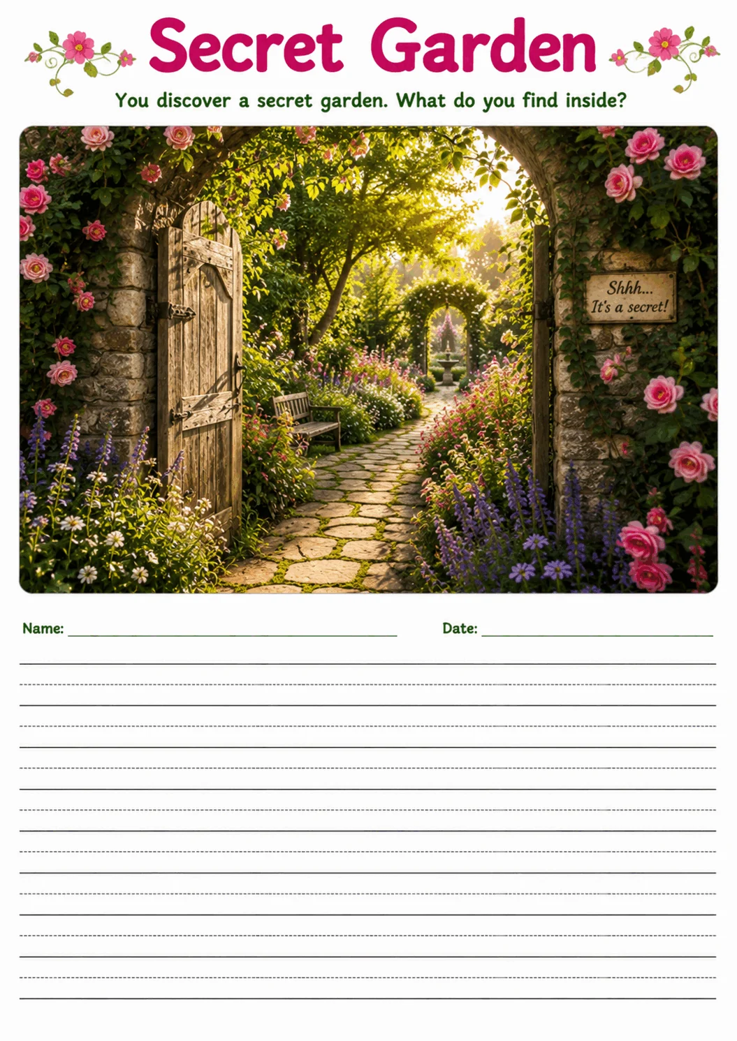 Secret Garden printable lined writing paper