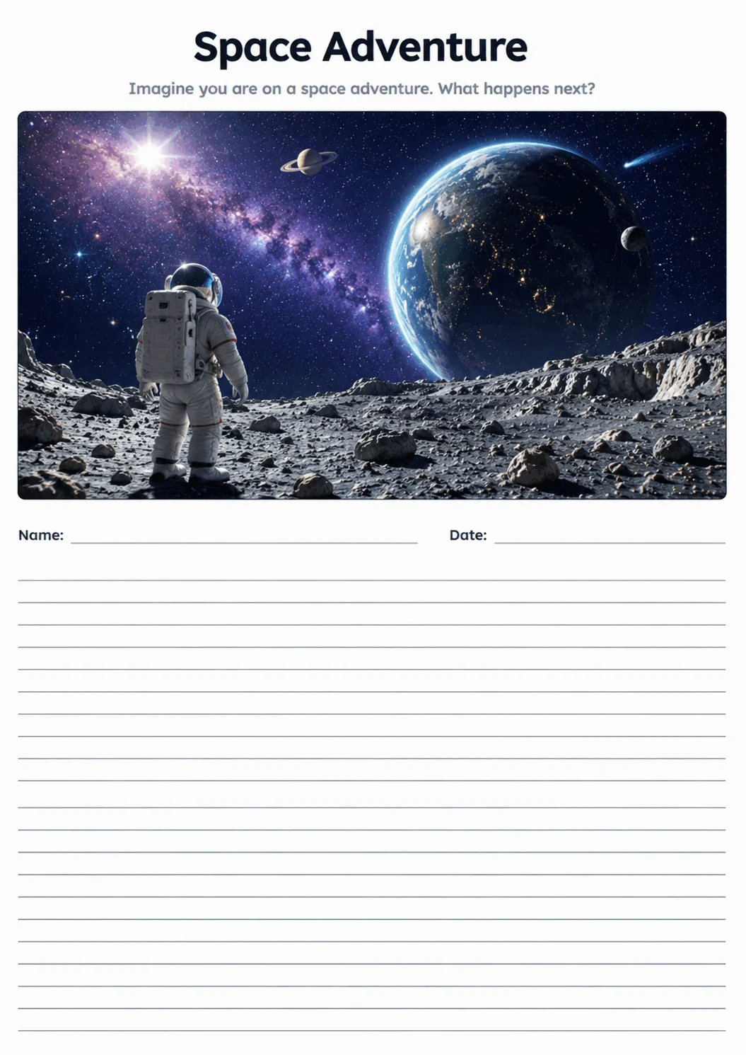 Space Adventure printable lined writing paper