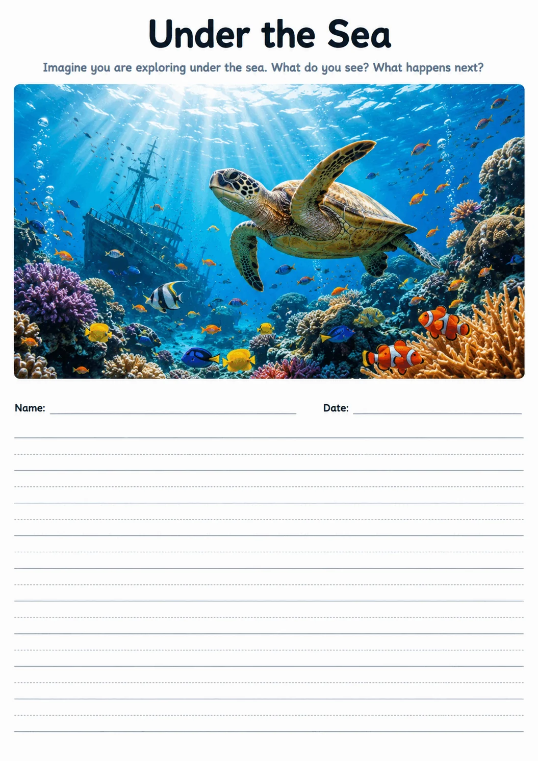 Under the Sea printable lined writing paper